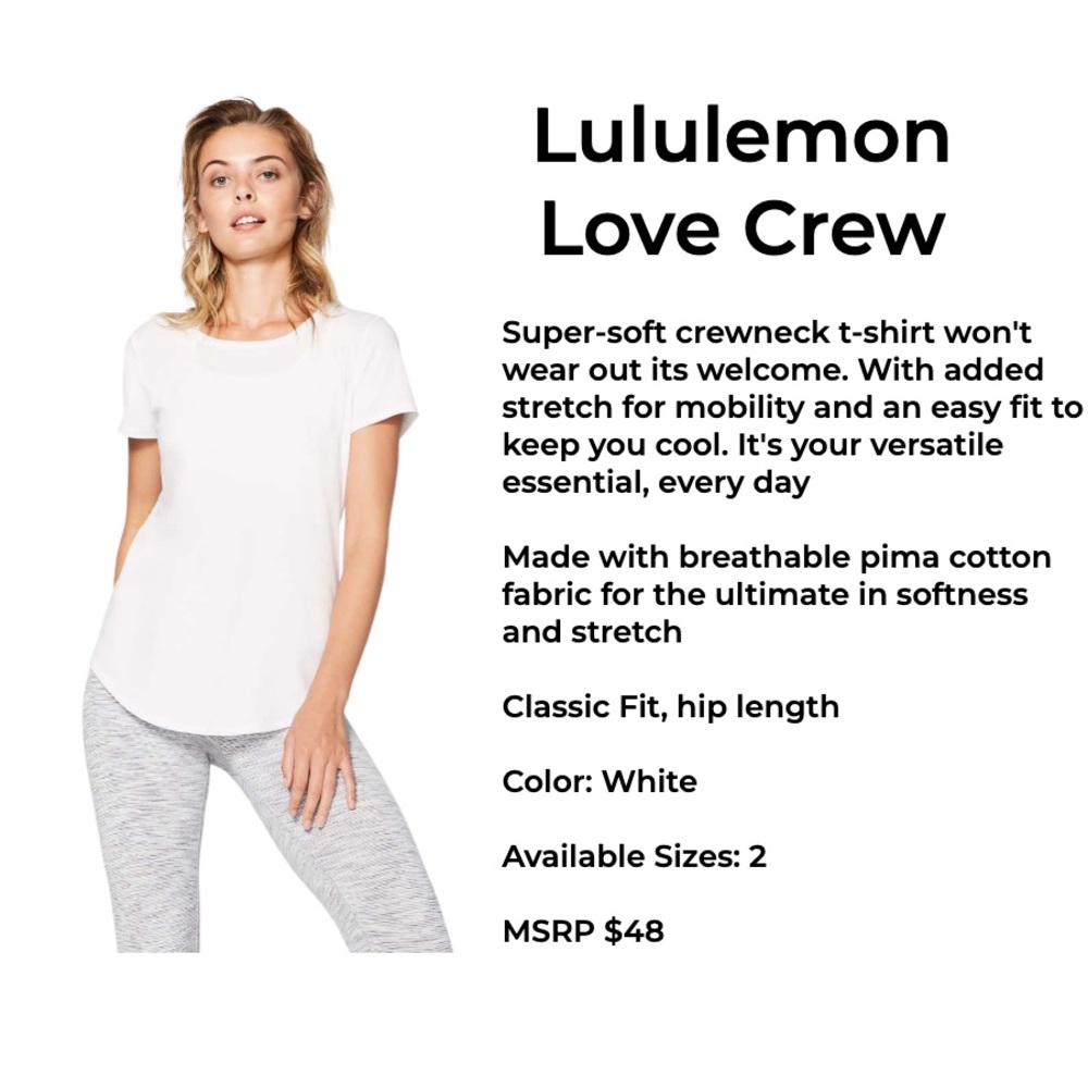 Lululemon Love Crew. NWT. Size 2. White.
